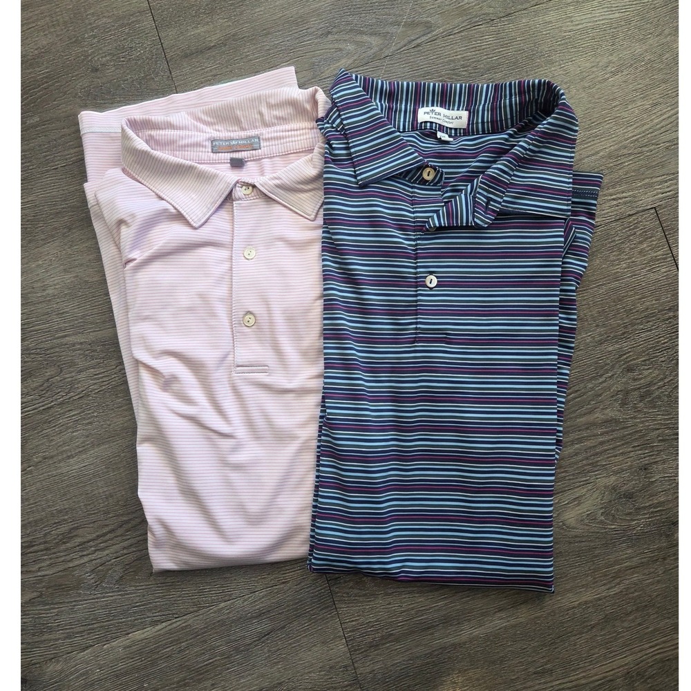 Peter Millar Summer Comfort Polo Shirts Men XXL Multi Pink Striped 2Pk